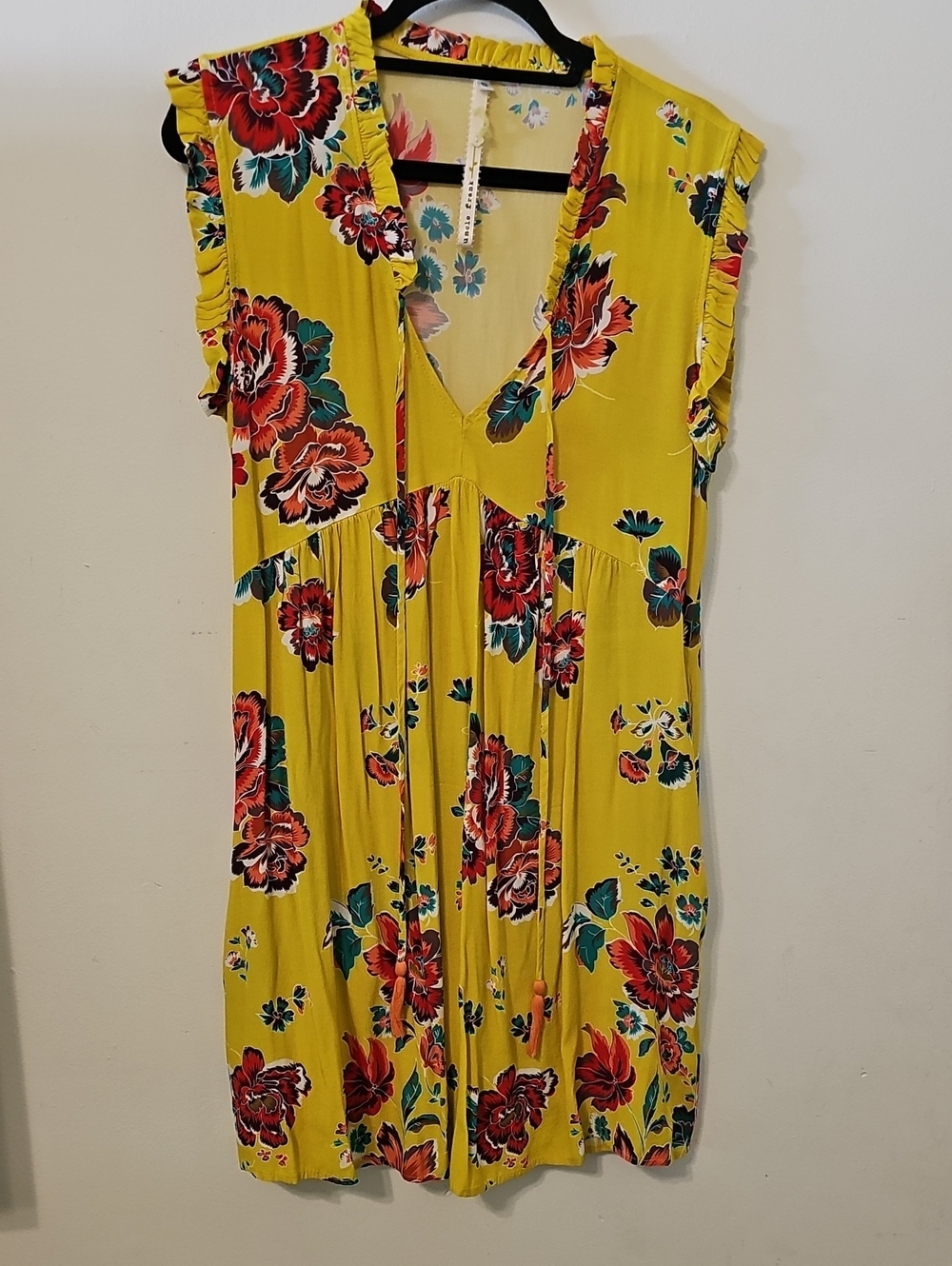 Uncle Frank Yellow Floral V-Neck Mini Dress